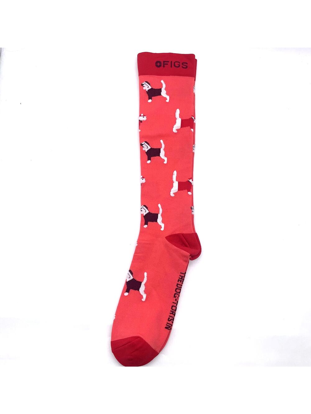 1 Pair FIGS Compression 'Dog' Coral Pink Socks Size XL